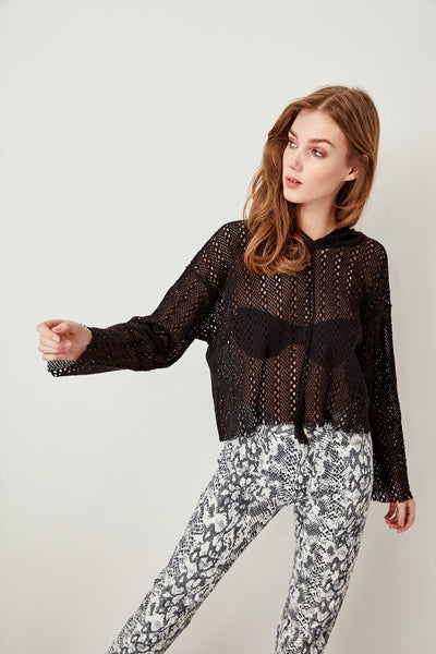 Black Lace Knitting Sweatshirts