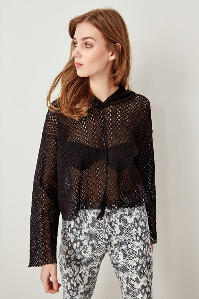 Black Lace Knitting Sweatshirts