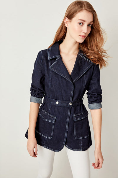 Navy Contrast Stitch Detail Denim Jacket