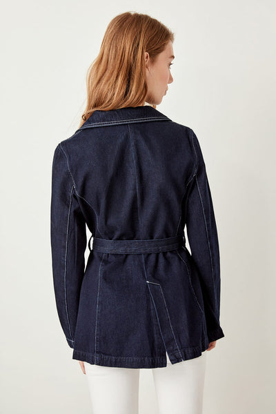 Navy Contrast Stitch Detail Denim Jacket