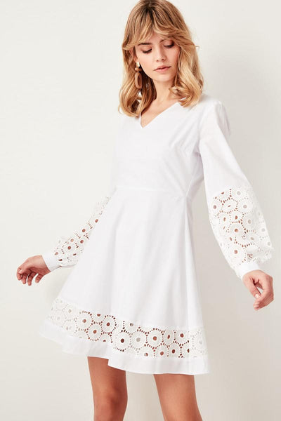 White Embroideries Detail Dress