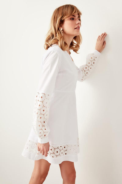 White Embroideries Detail Dress