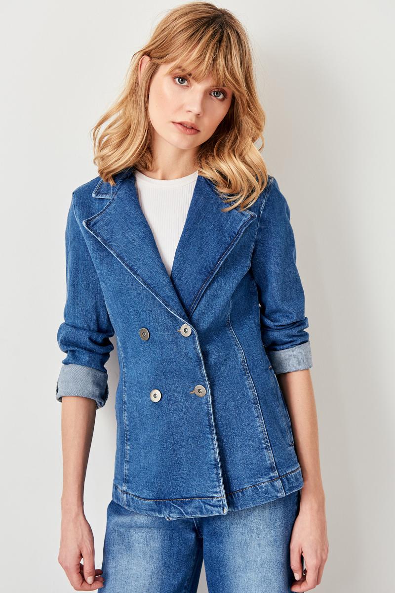 Blue Double Breasted Denim Jacket