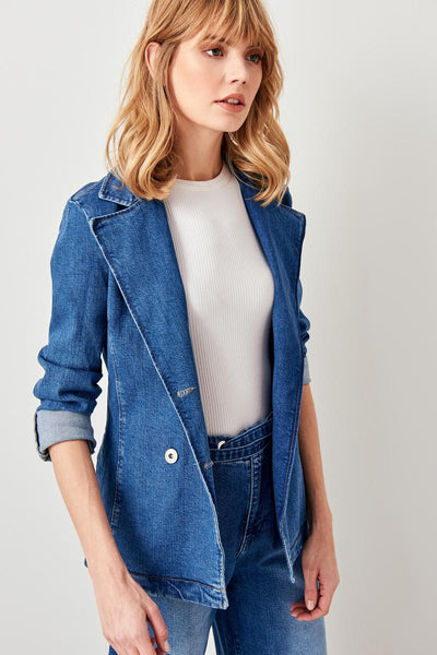 Blue Double Breasted Denim Jacket