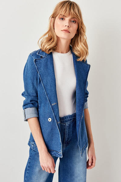 Blue Double Breasted Denim Jacket