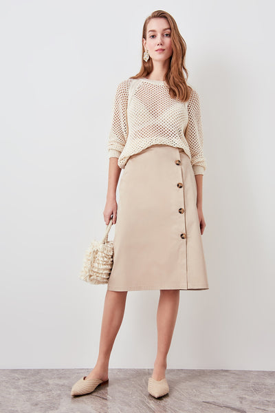 Camel Button Detail Skirt