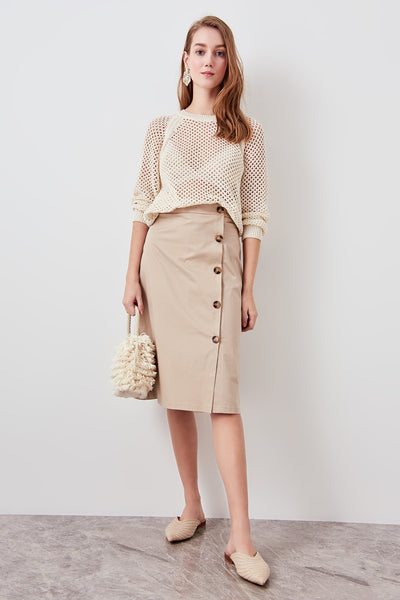 Camel Button Detail Skirt