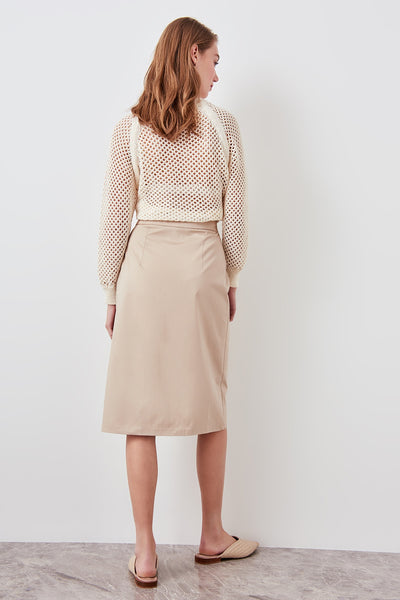 Camel Button Detail Skirt