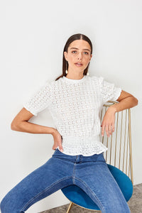 Ecru Lace Detail Knitted Blouse