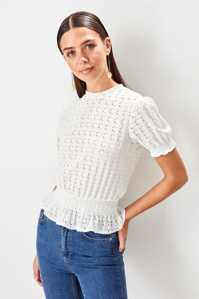 Ecru Lace Detail Knitted Blouse