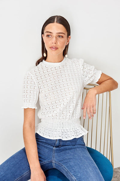 Ecru Lace Detail Knitted Blouse