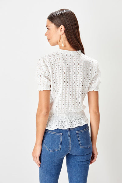 Ecru Lace Detail Knitted Blouse