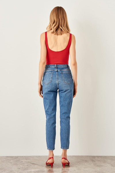 Blue Bird Detailed High Bel Mom Jeans