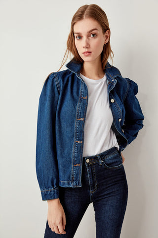 Dark Blue Denim Jacket Shoulder Detail