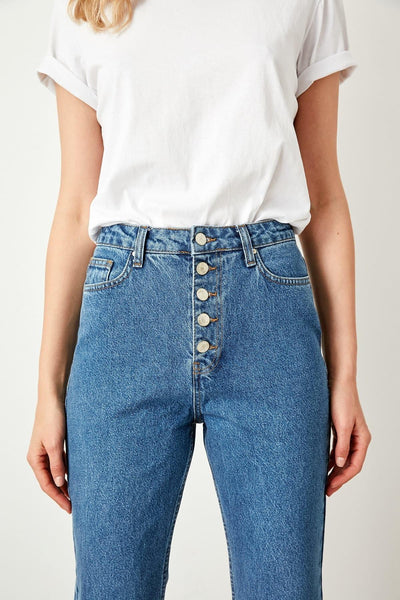 Light Blue Front Button High Waist Mom Jeans