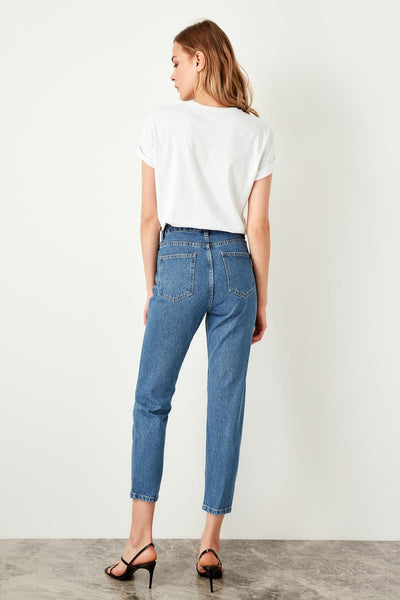 Light Blue Front Button High Waist Mom Jeans