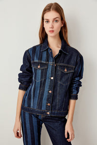 l Black striped denim jacket