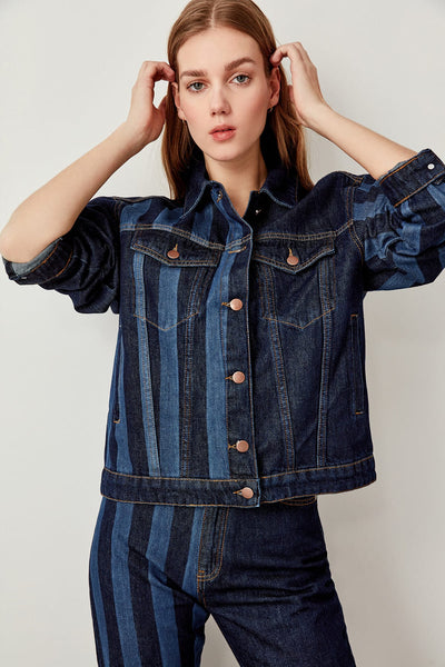 l Black striped denim jacket