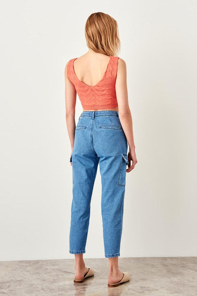 Blue Cargo Pocket High Waist Mom Jeans