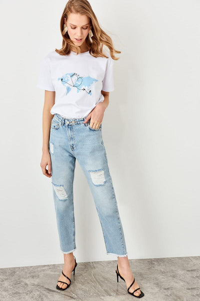 Ripped Detailed High Bel Mom Jeans