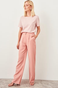 Salmon Pink High Waist Straight Leg Pants