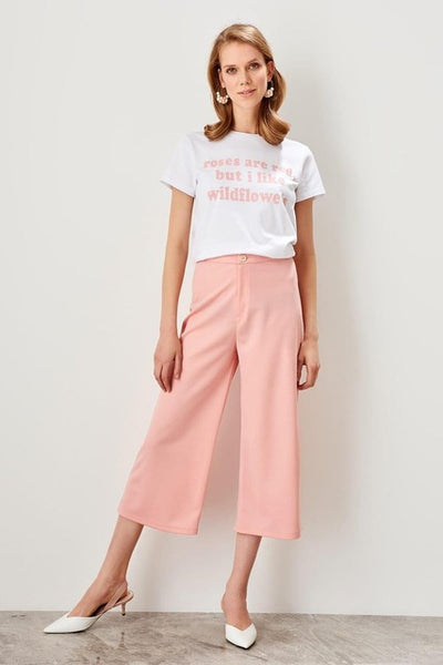 Salmon Pink High Waist Straight Leg Pants