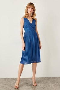 Navy Blue; Pleats Dress