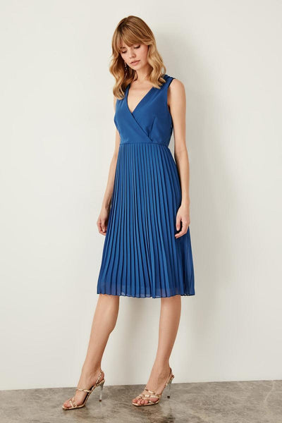 Navy Blue; Pleats Dress