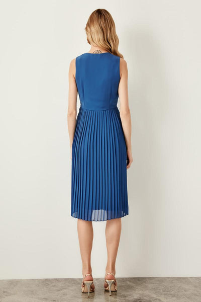 Navy Blue; Pleats Dress