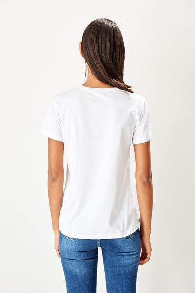 White Sequin Basic Knitted T-Shirts