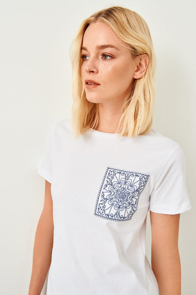 Knitted T-shirts Embroidered White Basic