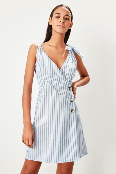 Ecru Buckle Detail Striped Dress