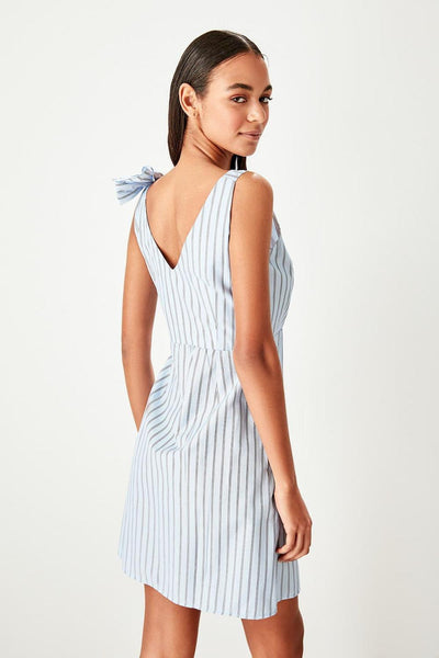 Ecru Buckle Detail Striped Dress