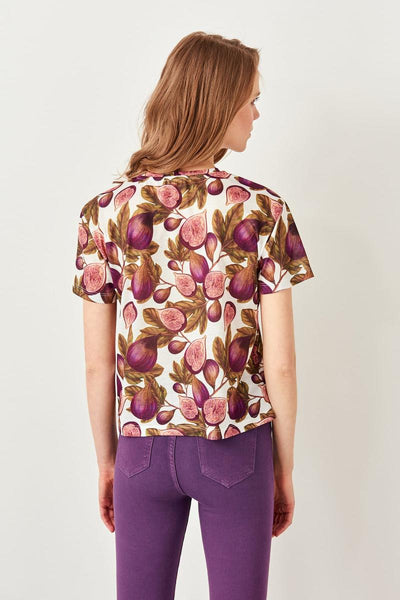 Multicolour Flower Patterned Semi-Fitted Knitted T Shirt