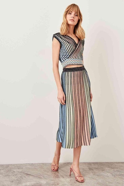 Multicolored ribbed Lurex Summer Knitwear Tops Skirt