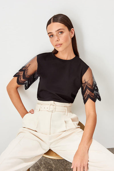 Black Ruched Knitted Blouse