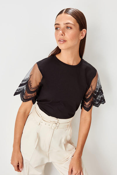 Black Ruched Knitted Blouse