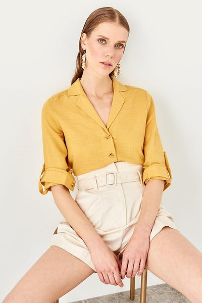 Yellow Bone Button Detail Shirt