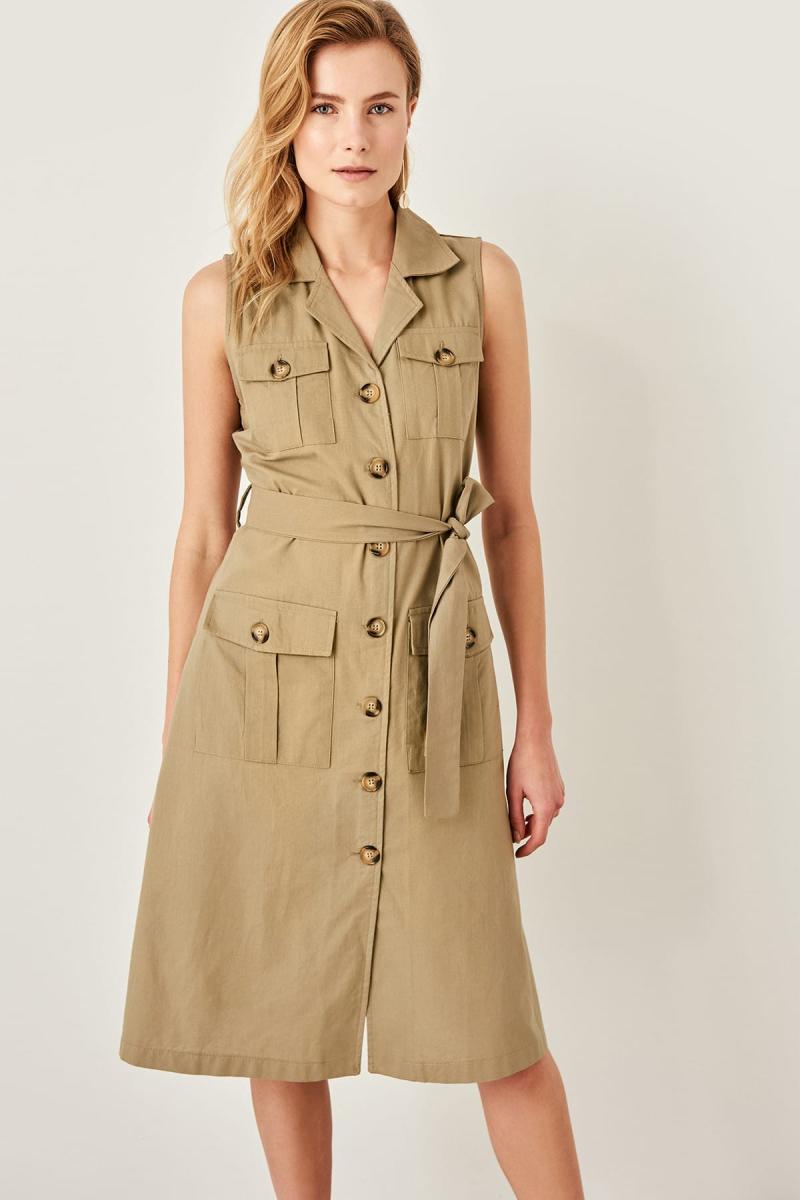 Green Button Linen Dress Dress