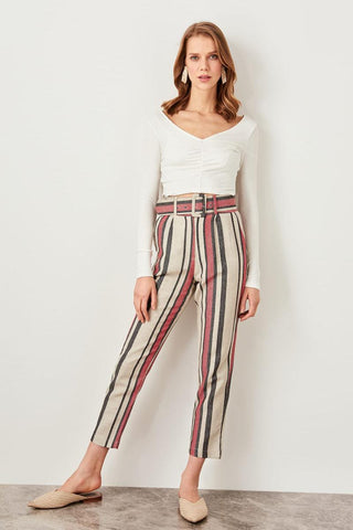 Red Stripe Belt Detail Pants