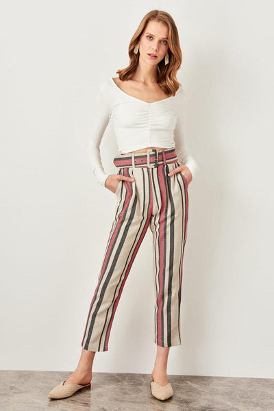 Red Stripe Belt Detail Pants