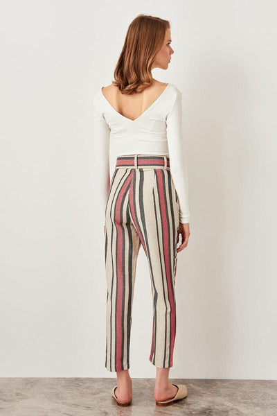 Red Stripe Belt Detail Pants