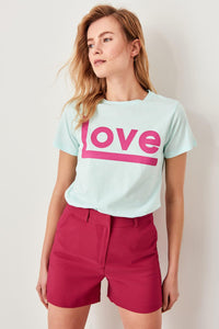 Mint Printed Basic Knitted T-Shirts