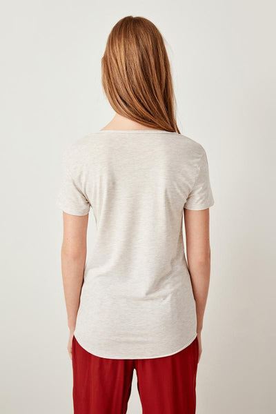 Beige Bicycle Neck Basic Knitted T-Shirts