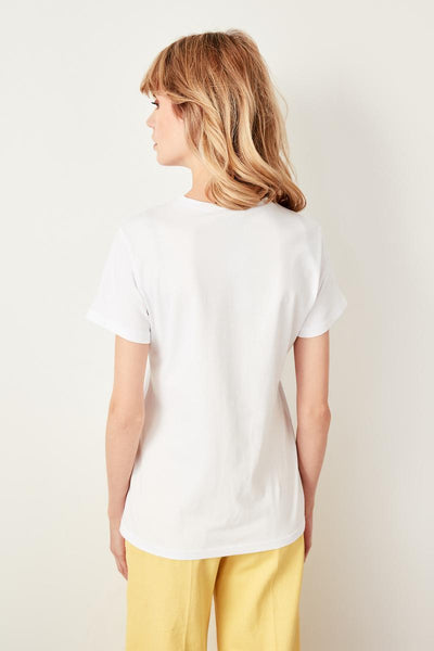 White Polaroid Printed Basic Knitted T-Shirts