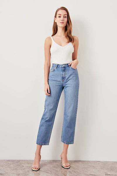 Trendyol Blue Black High Waist Boyfriend Jeans