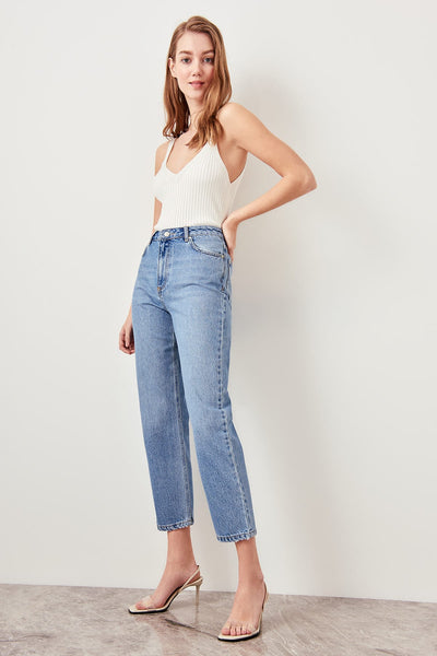 Trendyol Blue Black High Waist Boyfriend Jeans