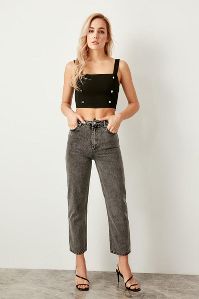 Trendyol Blue Black High Waist Boyfriend Jeans