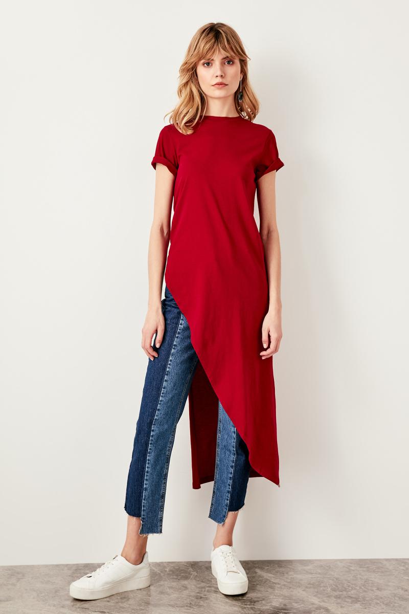 Burgundy Asymmetrical Knitted Blouse