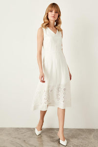 Ecru Embroidery Detail Dress